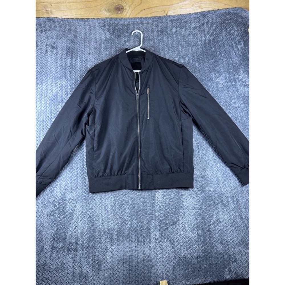 H&M Bomber Jacket Mens Small Black Full Zip Streetwear Lightweight Coat 0602673